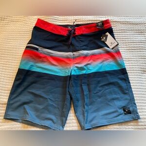 NWT’S Rip Curl Men’s Red, Blue & Teal Gradient Stripe Boardshorts